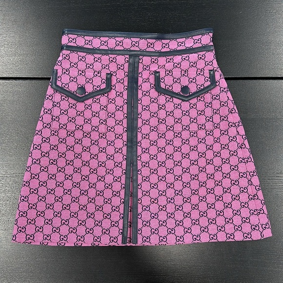 Gucci SS21 Pink GG Canvas Skirt with Leather Trim - size 40 - Picture 2 of 9